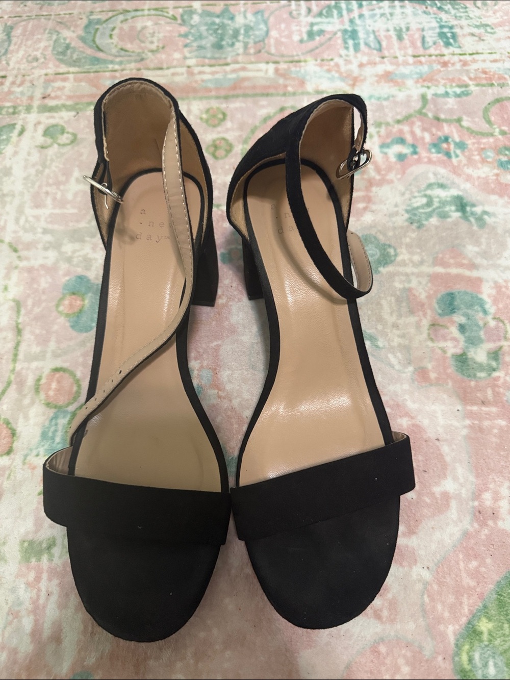 a new day Black Ankle-Strap Block Heel Sandals